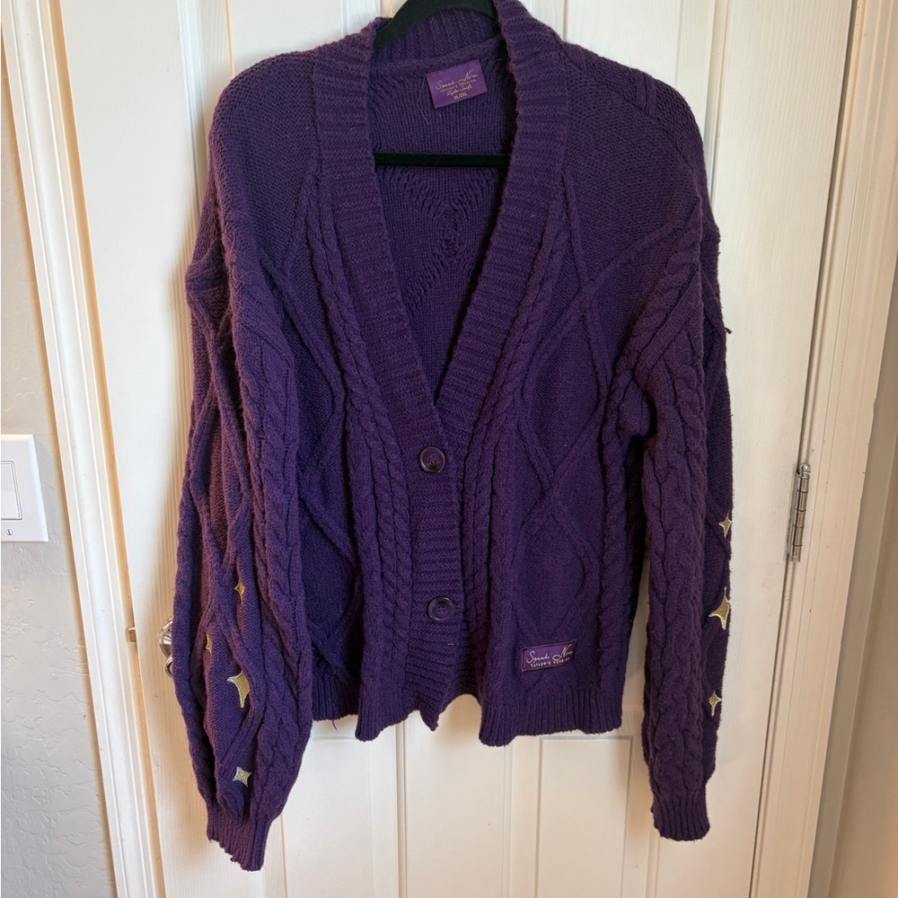 Taylor Swift Speak Now Collector Purple Cable-Knit Button Cardigan Sweater